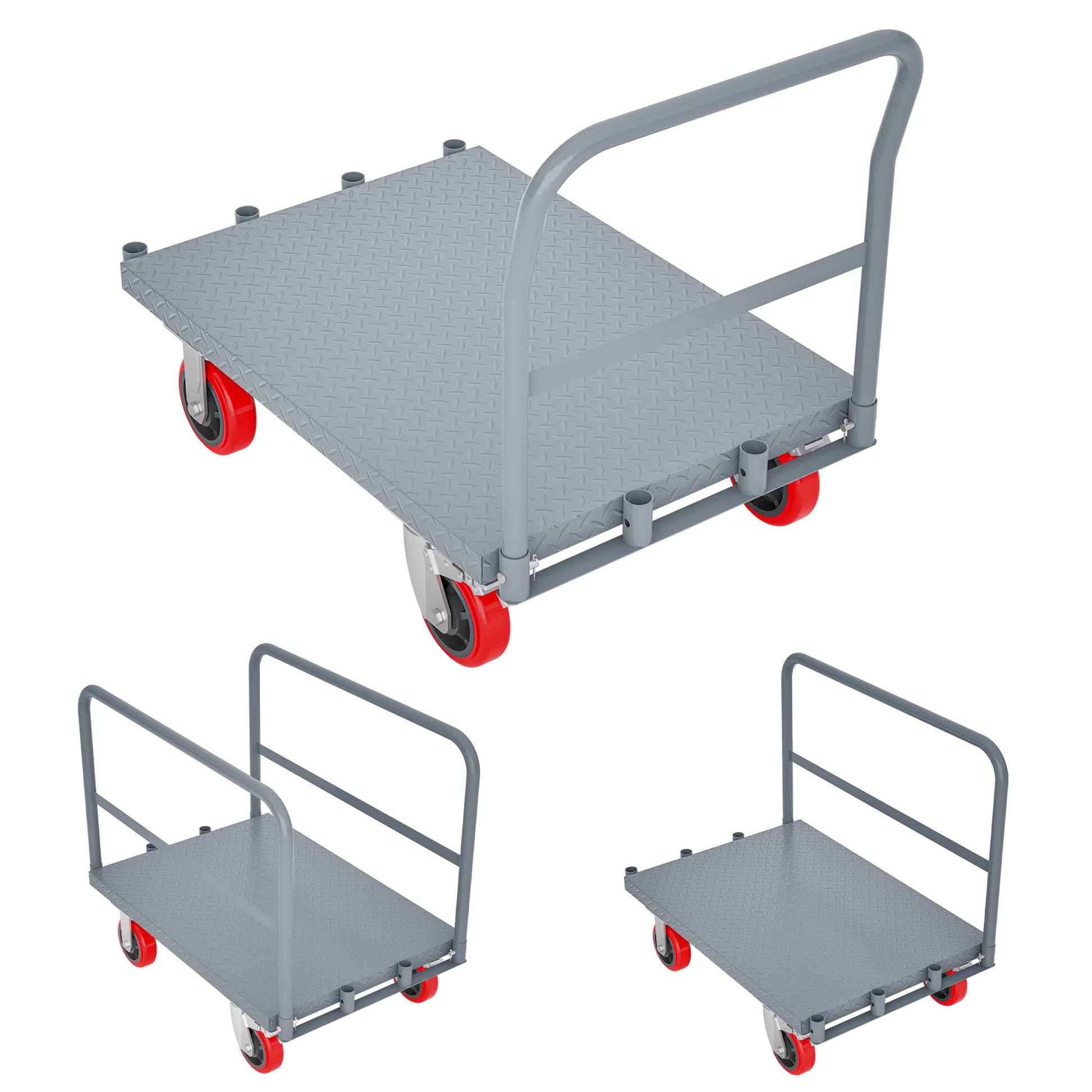 Steel Panel Truck, Heavy Duty Drywall Cart Lumber Cart Platform Truck Flat Cart, 2000Lbs, 6" Swivel Brake Casters, With 1Front And 2 Side Handrails 36''X24'' Grey Metal