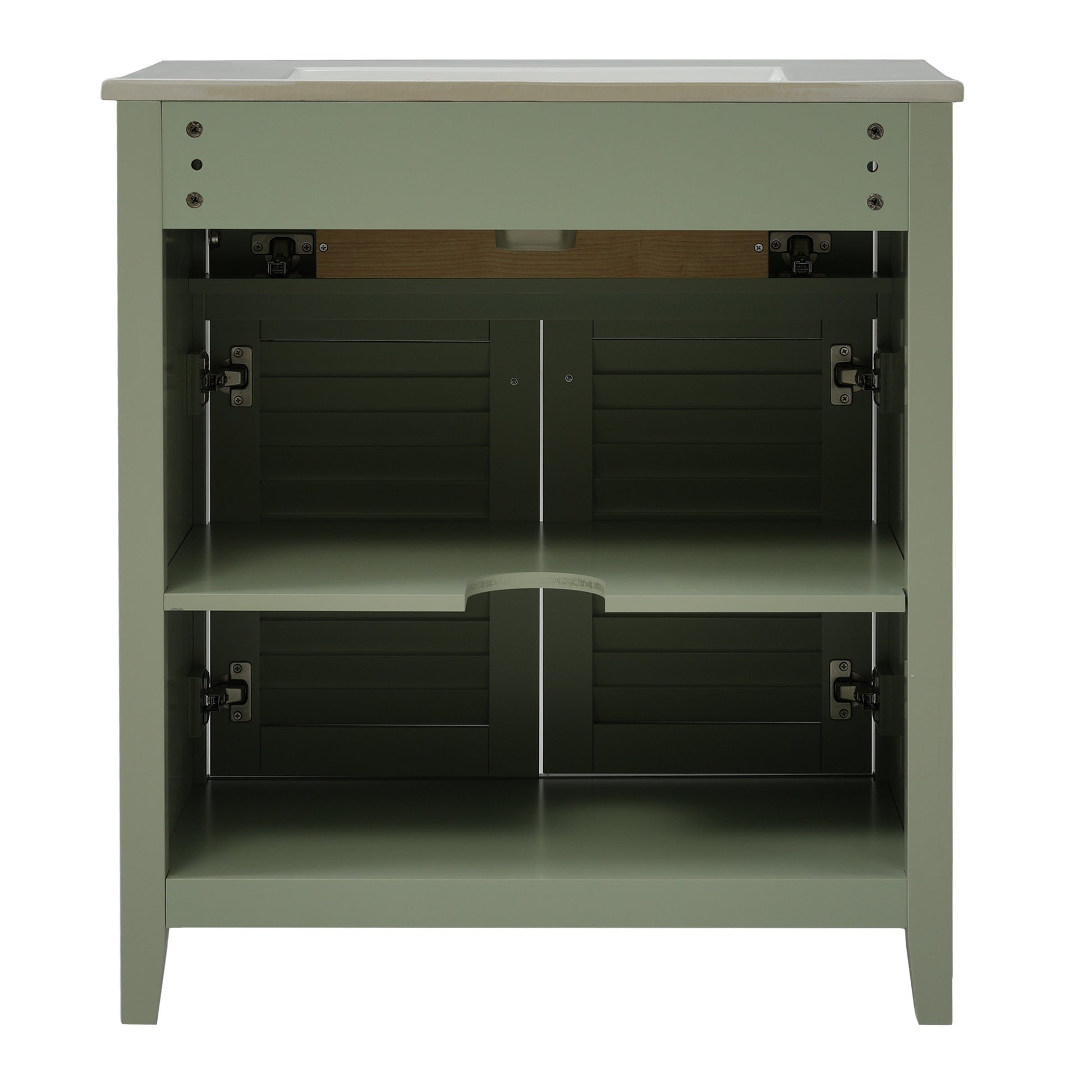 30 Inch Bathroom Vanity With Ceramic Sink Combination, Large Storage Features 1 Pullout And Multifunctional Shelf Dividers Green Bathroom Solid Wood Mdf