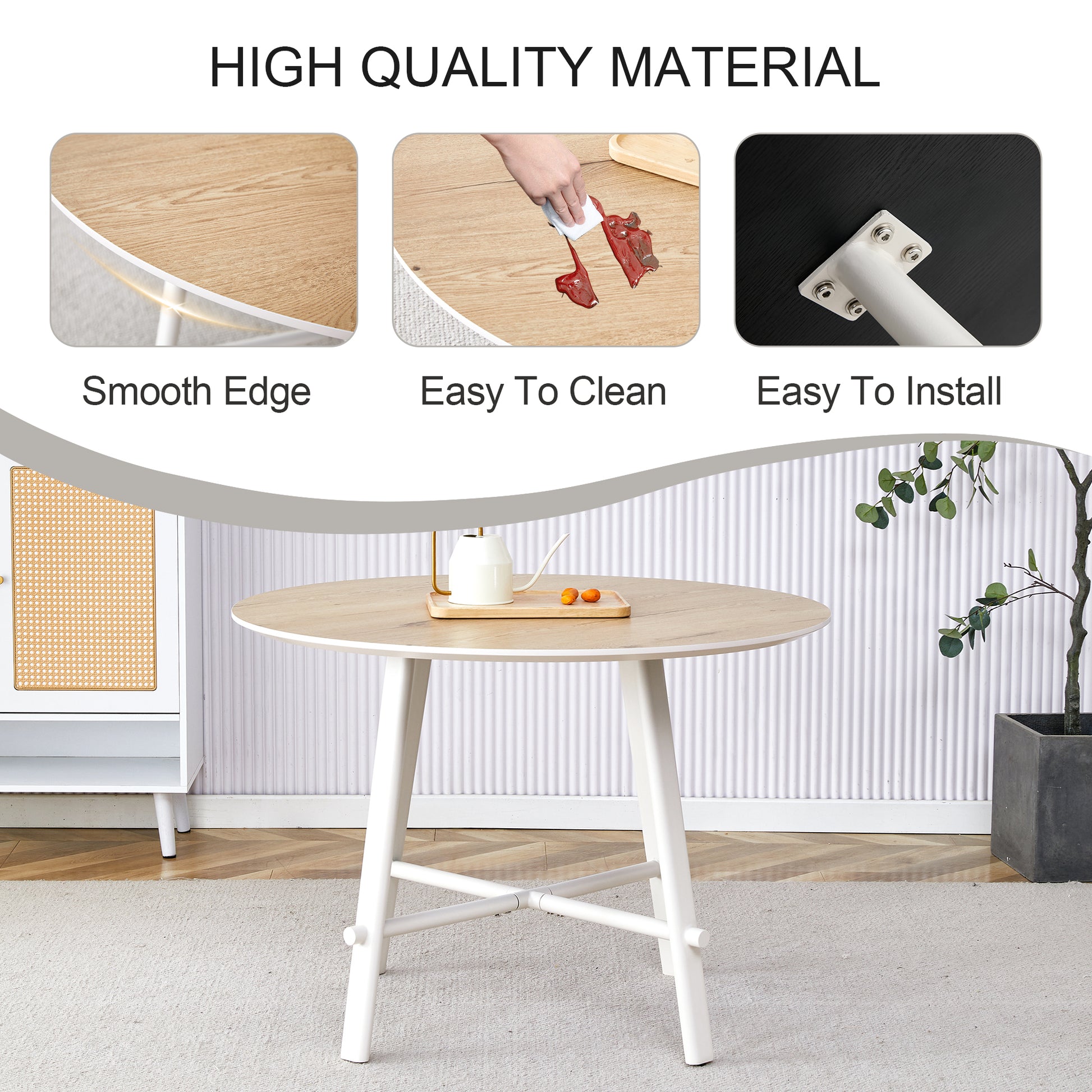 Table And Chair Set, Mdf Desktop, White Metal Table Legs, Stable And Beautiful, Suitable For Most Styles Of Home. Modern Simple Dining Table, Comfortable Seating. White Seats 4 Mdf