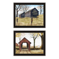2 Piece Vignette Mail Pouch Barn & Buck County Bridge Black Framed Wall Art For Living Room, Bedroom Wall Art Print For Home Decor By Billy Jacobs Multicolor Wood Paper