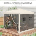 Outsunny 10' X 10' Pop Up Canopy Tent With Netting, Instant Screen House Room, Uv Resistant Sun Shelter, Height Adjustable With Windows, And Carry Bag For Outdoor, Garden, Patio Beige Steel