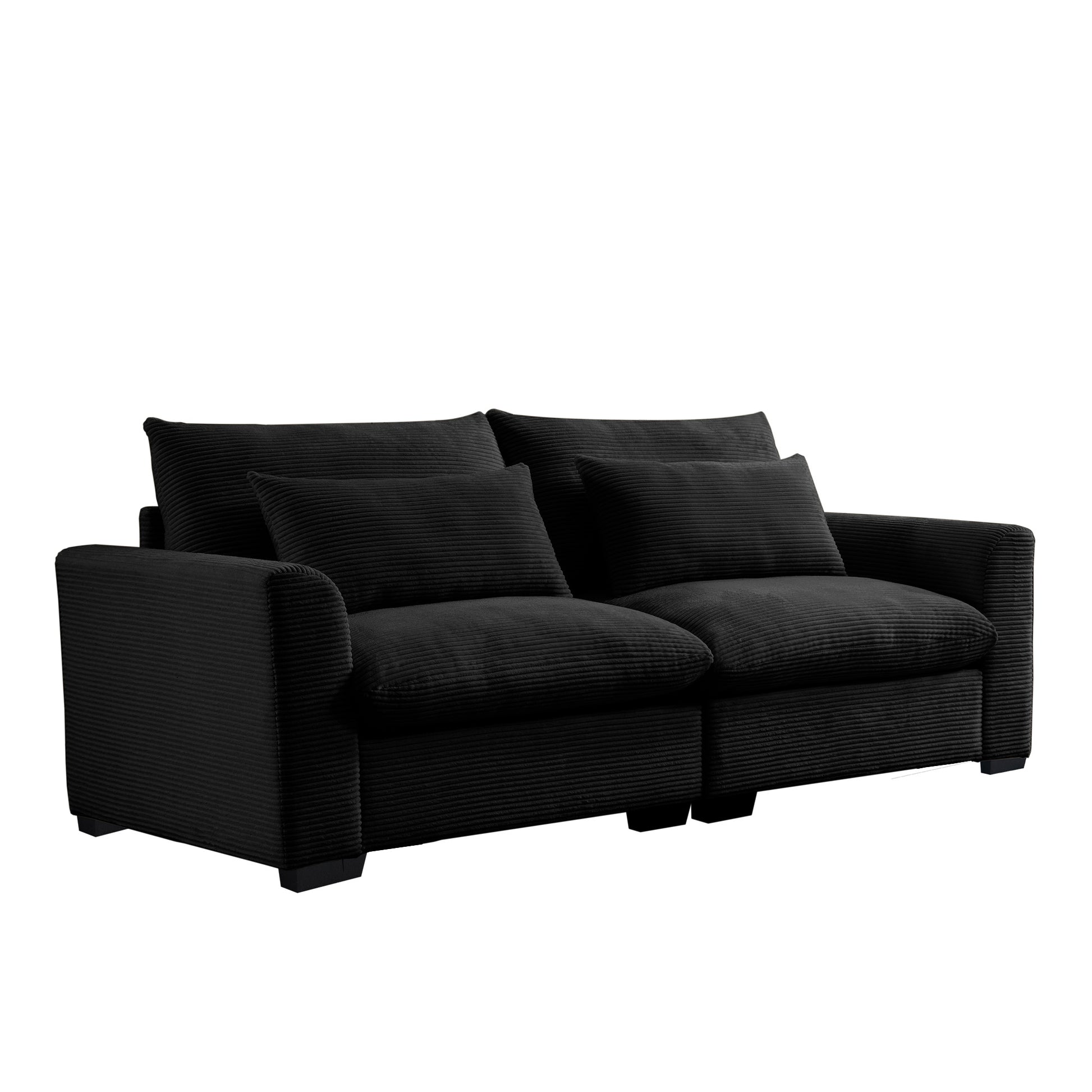 Modern Sofa 2 Seater Corduroy Fabric Sofa With Armrests For Apartment Living Room, Black Black Corduroy 2 Seat