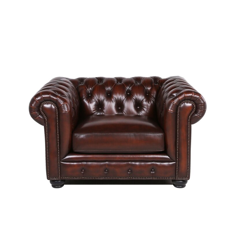 Traditional Tufted Leather Chesterfield Chair Brown Leather