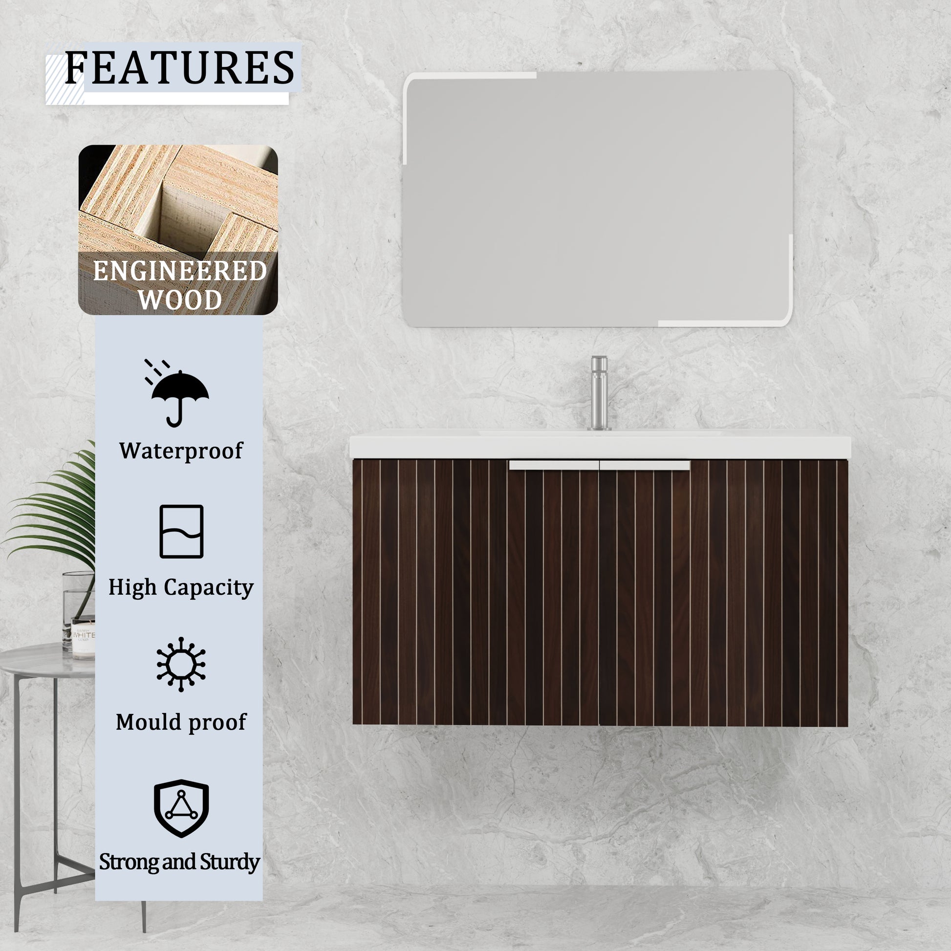 82 Inch Soft Close Doors Bathroom Vanity With Sink, A Small Storage Shelves, 36" And 12" Combination Cabinet, Kd Packing Silver Brown Stripe Bathroom Modern Plywood