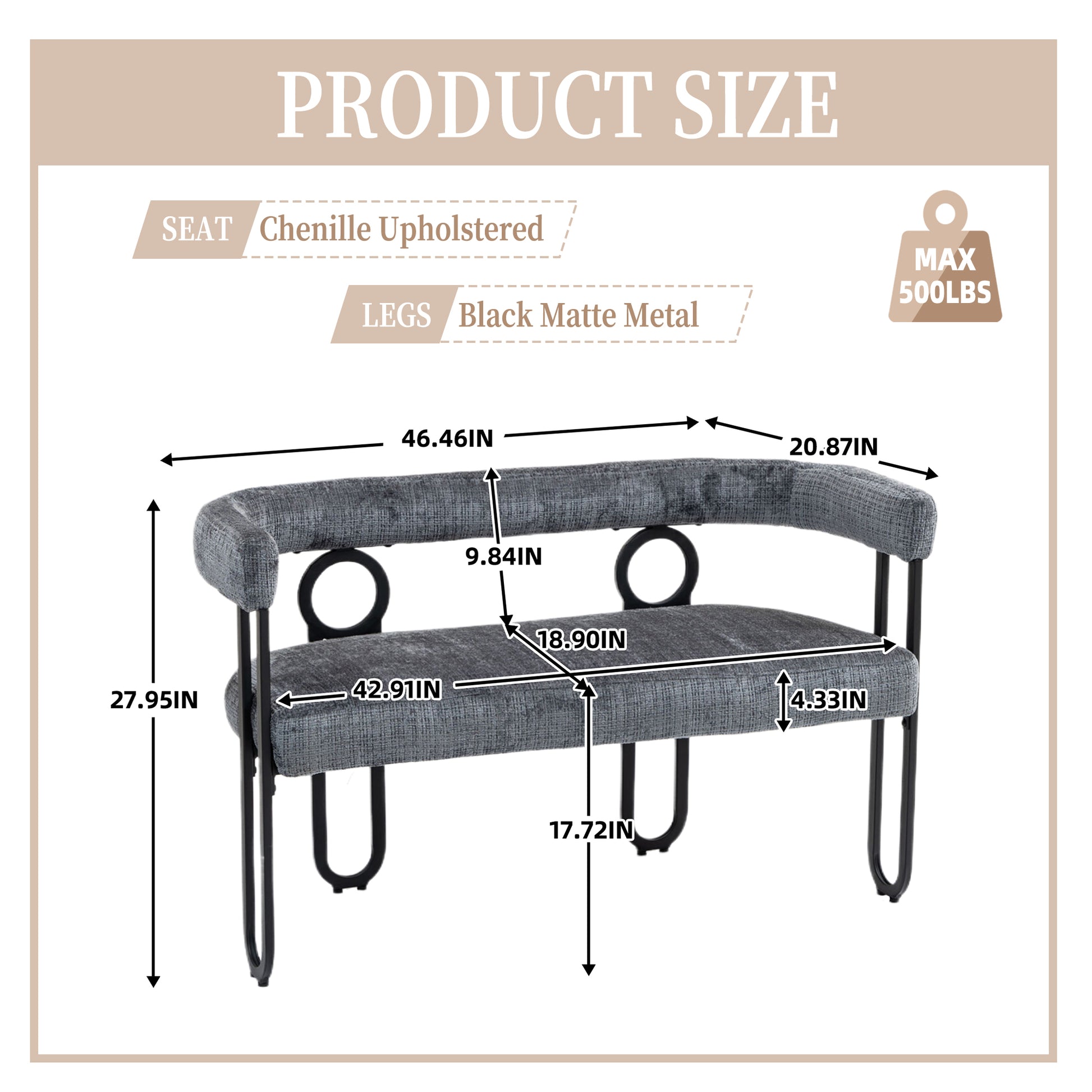 Coolmore Modern Loveseat 2 Seater Sofa Chenille Fabric Couch With Arms And Metal Legs For Living Room, Home Office, Studio Gray Chenille Gray Primary Living Space Soft Foam Chenille