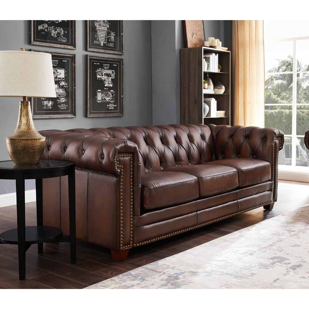 Stanwood Leather Sofa Caramel Down Filling Genuine Leather 3 Seat
