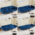 78'' Velvet Futon Sofa Bed, Convertible Sleeper Bed With Adjustable Armrests And Backrest, Loveseat Sleeper Sofa With 2 Pillows, Modern Futon Couches For Living Room, Blue Brown Wood Bedroom Heavy Duty Oak 2 Seat Blue Velvet Soft Cushion Back Mid Century