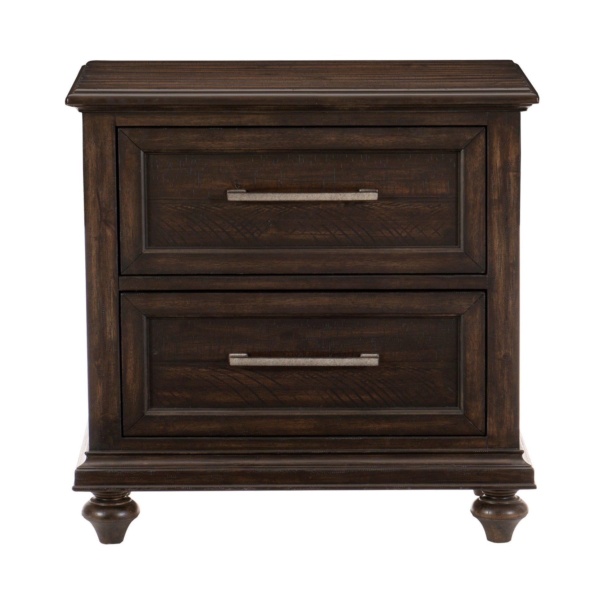 Solid Transitional Style Bedroom 1Pc Nightstand Of 2 Drawers Traditional Framing Driftwood Charcoal Finish Wooden Furniture Brown Mix 2 Drawers Bedside Cabinet Bedroom Transitional Wood