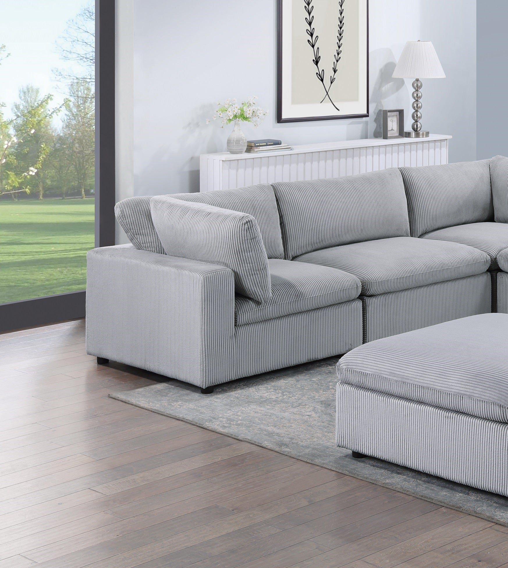 Dark Gray Color 6Pc Modular Sectional Set Corduroy Upholstery Couch 3X Corner Wedge 2X Armless Chairs 1X Ottoman Living Room Furniture Dark Gray Primary Living Space Cushion Back Contemporary,Modern