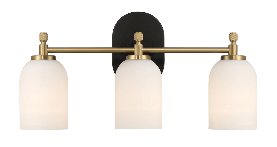 Meadows Three Lights Vanity Brushed Gold Bathroom Wall Light For Bathroom Over Mirror 20.5"W 10.125"H 5.5"E With White Frosted Glass Black,Gold,White Glass,Metal