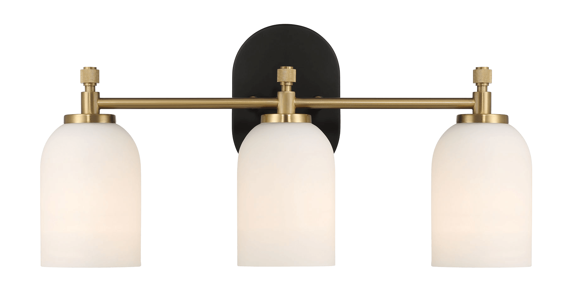 Meadows Three Lights Vanity Brushed Gold Bathroom Wall Light For Bathroom Over Mirror 20.5"W 10.125"H 5.5"E With White Frosted Glass Black,Gold,White Glass,Metal