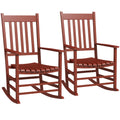 Outsunny Outdoor Rocking Chair Set Of 2, Patio Wooden Rocking Chair With Smooth Armrests, High Back For Garden, Balcony, Porch, Supports Up To 352 Lbs., Wine Red Red Fabric Metal