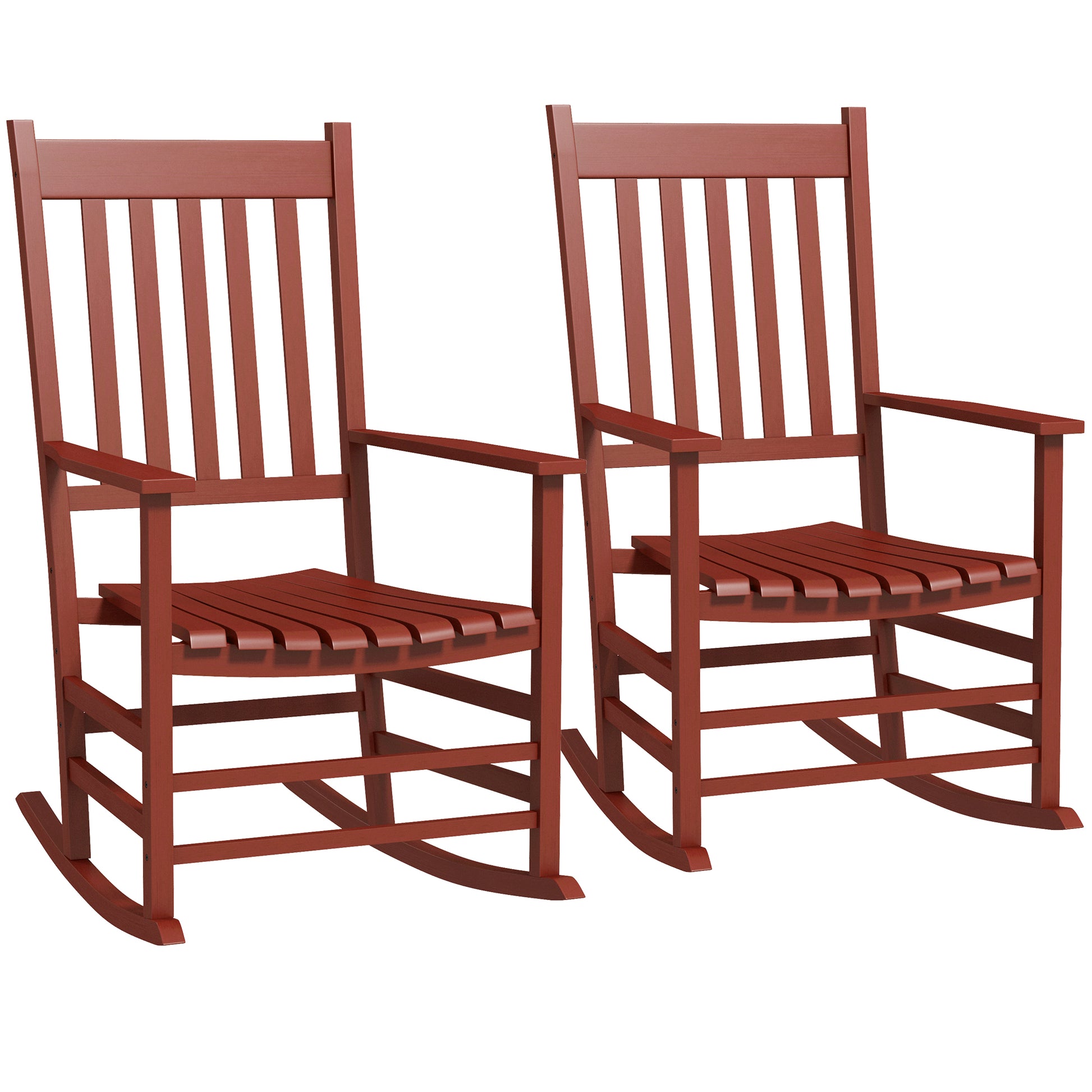 Outsunny Outdoor Rocking Chair Set Of 2, Patio Wooden Rocking Chair With Smooth Armrests, High Back For Garden, Balcony, Porch, Supports Up To 352 Lbs., Wine Red Red Fabric Metal