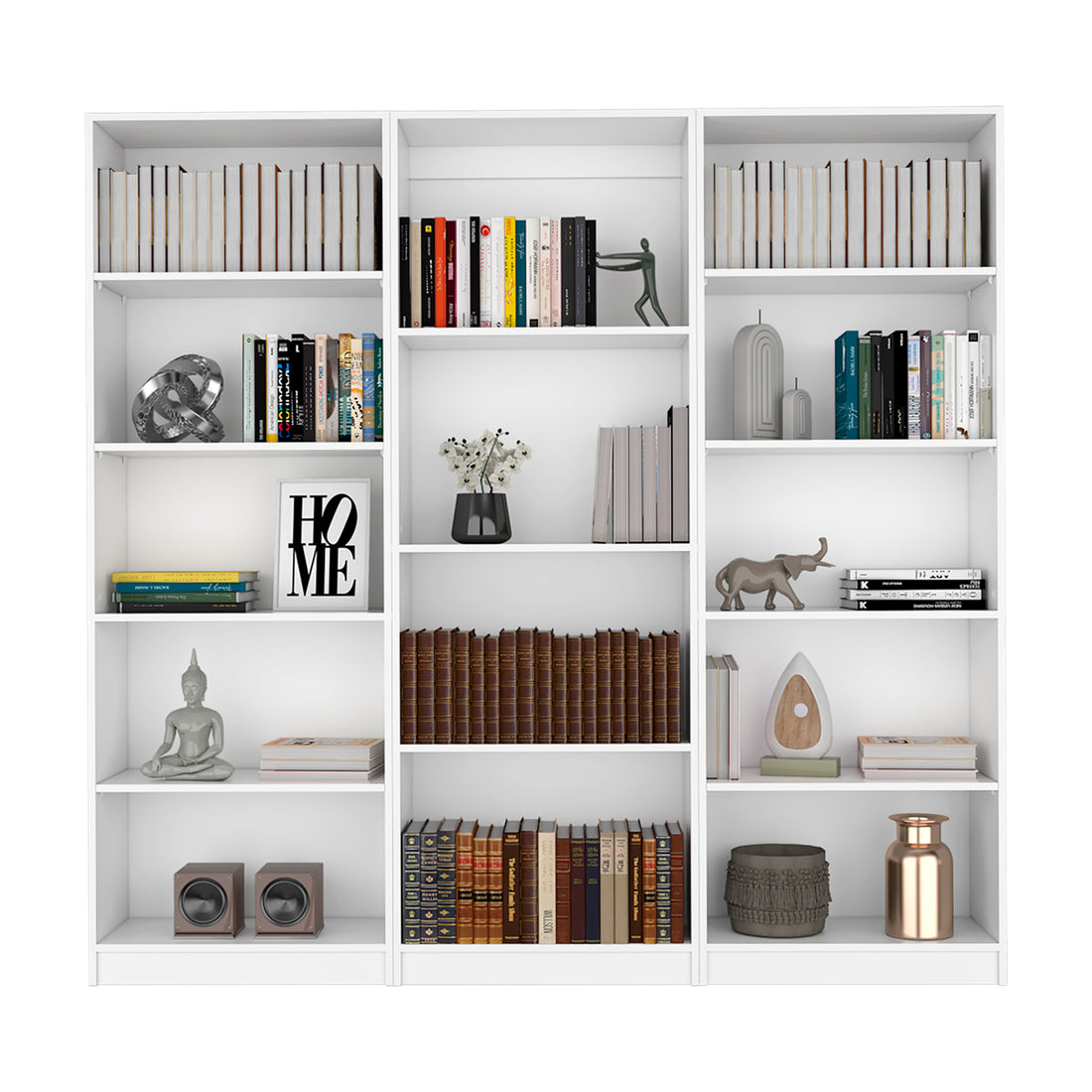 Bartow 3 Piece Home Bookcase Set, 74" Wide With 14 Shelvesliving Room Set Set White Freestanding 5 Or More Shelves White Office Open Storage Space Particle Board