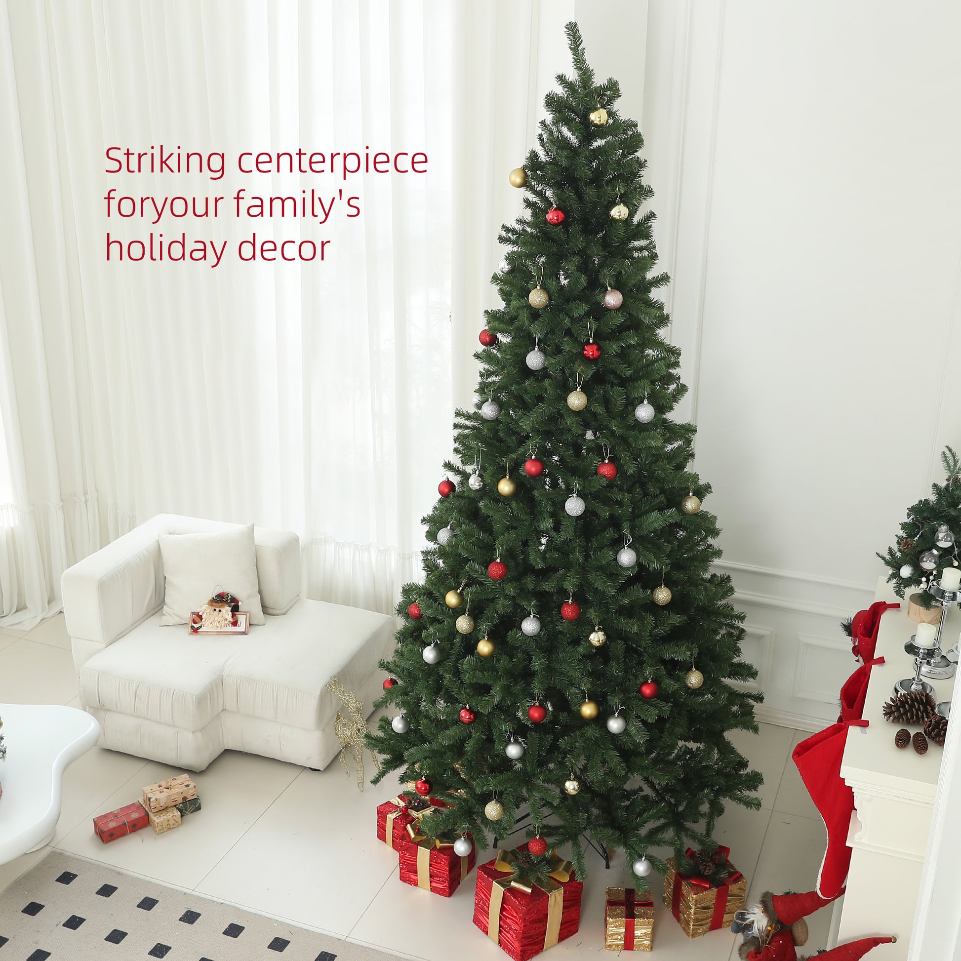 Homcom 9Ft Artificial Christmas Tree, Xmas Tree With 2132 Branch Tips, Auto Open, Holiday D Cor With Steel Base For Home Office, Green Green Steel