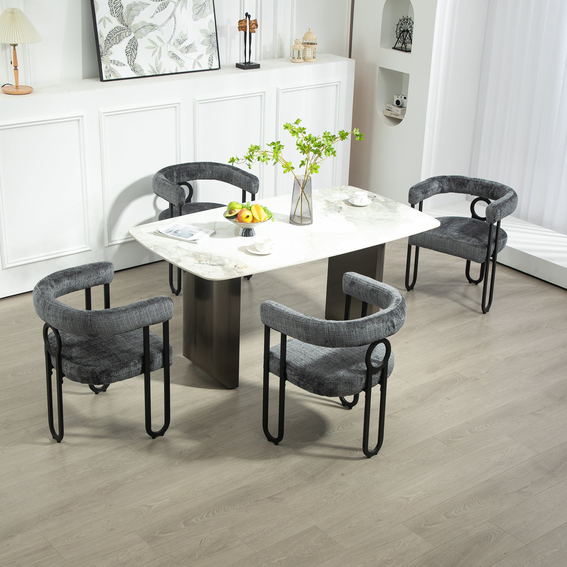 Coolmore Contemporary Designed Chenille Fabric Upholstered Accent Dining Chair Barrel Side Chairs Kitchen Armchair For Living Room Set Of 1 Gray Chenille Gray Primary Living Space Foam Chenille