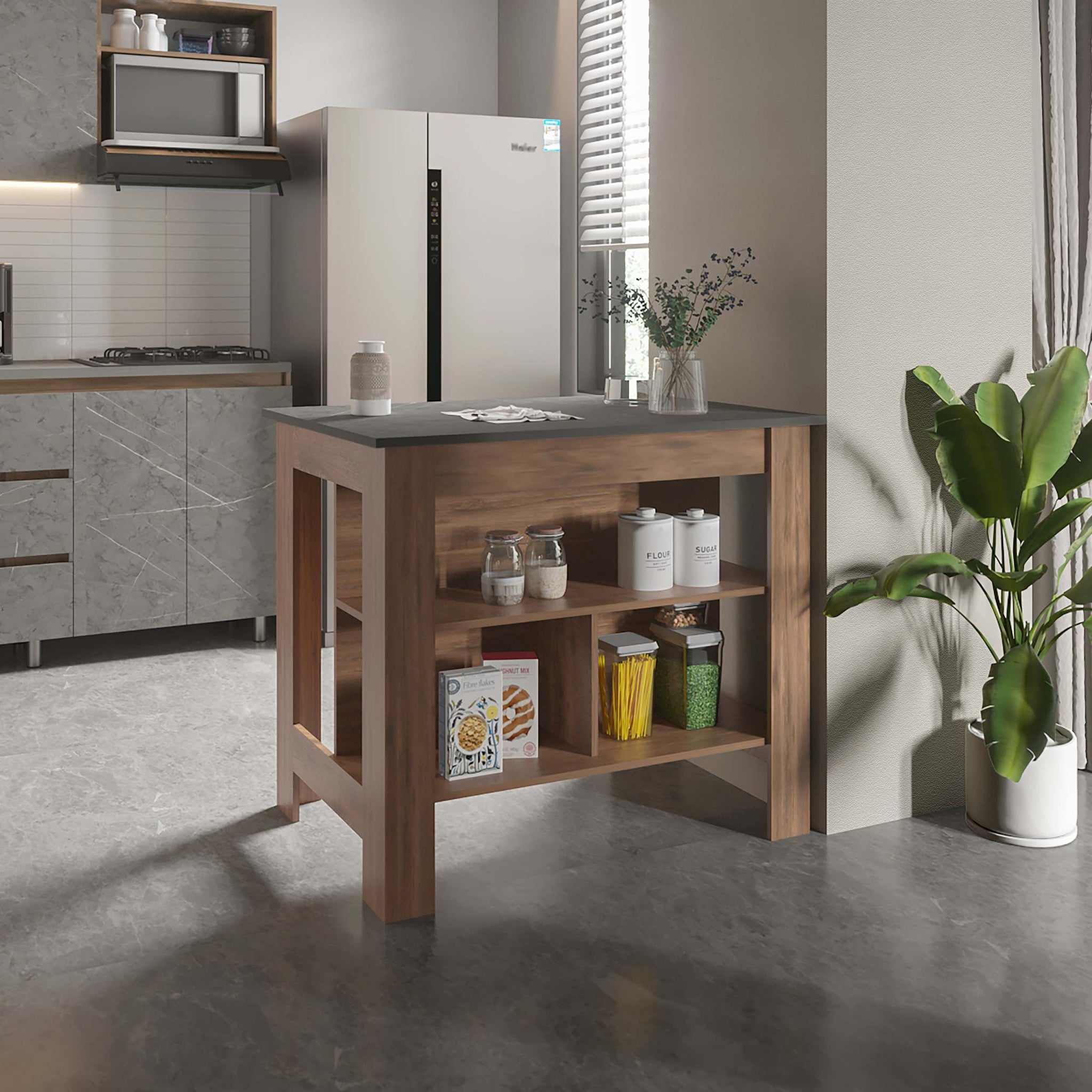 Rockaway 3 Shelf Kitchen Island Dark Brown And Onix Brown Particle Board