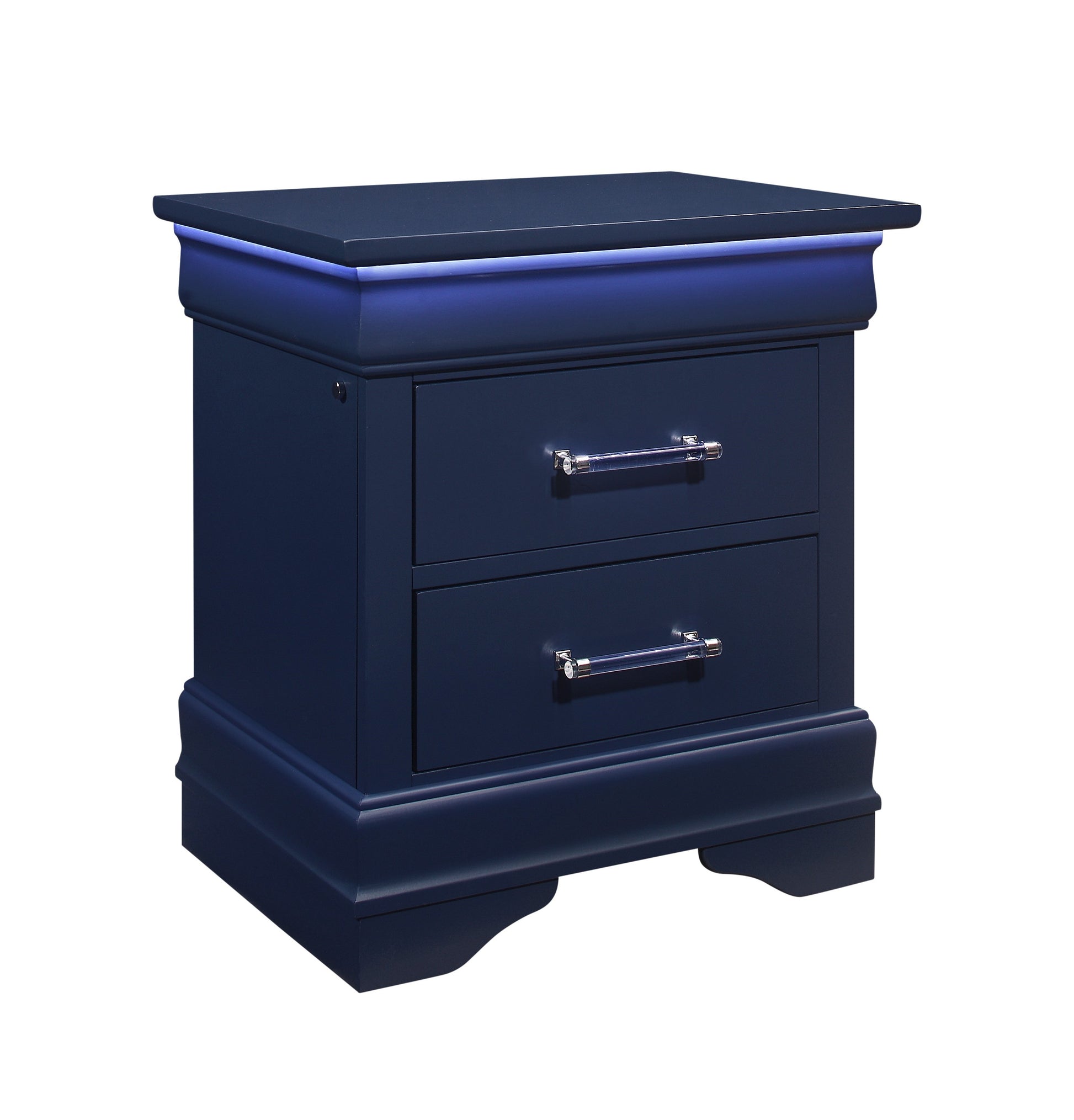 Charlston Blue Nightstand With Led Blue Solid Wood Mdf