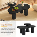 Easy Assembly Nesting Coffee Table Set Of 2, Cream Style Cloud Coffee Table With Round Small Side Table, Irregular Center Table With Thick Legs For Living Room, Black, 39.3''X 13.7'', 15.7'' Black