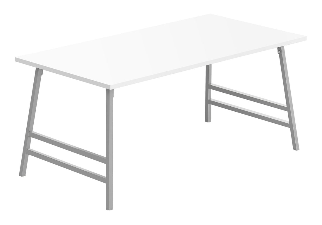 Coffee Table, Accent, Cocktail, Rectangular, Living Room, 40"L, White Laminate, Grey Metal, Contemporary, Modern White Mdf