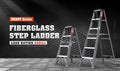 Fiberglass Step Ladder 4 Steps 250Lbs Black Grey Fiberglass