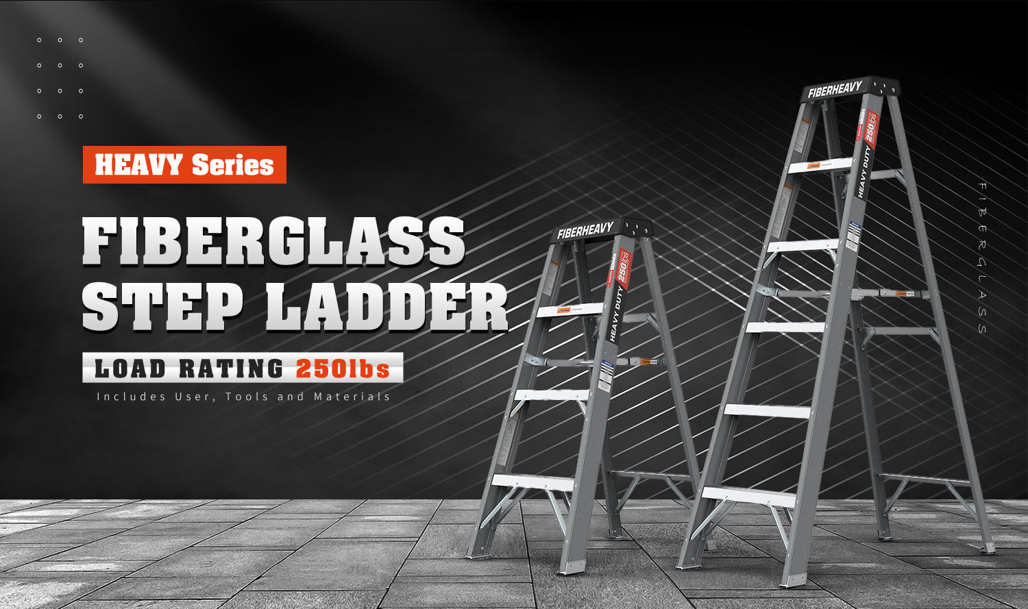 Fiberglass Step Ladder 4 Steps 250Lbs Black Grey Fiberglass