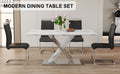 Table And Chair Set, Modern Dining Table, Imitation Marble White Top And Silver Legs, Soft And Comfortable Dining Chair, Perfect For Dinner, Meetings, Home And Office Decor Black Silver Glass Metal