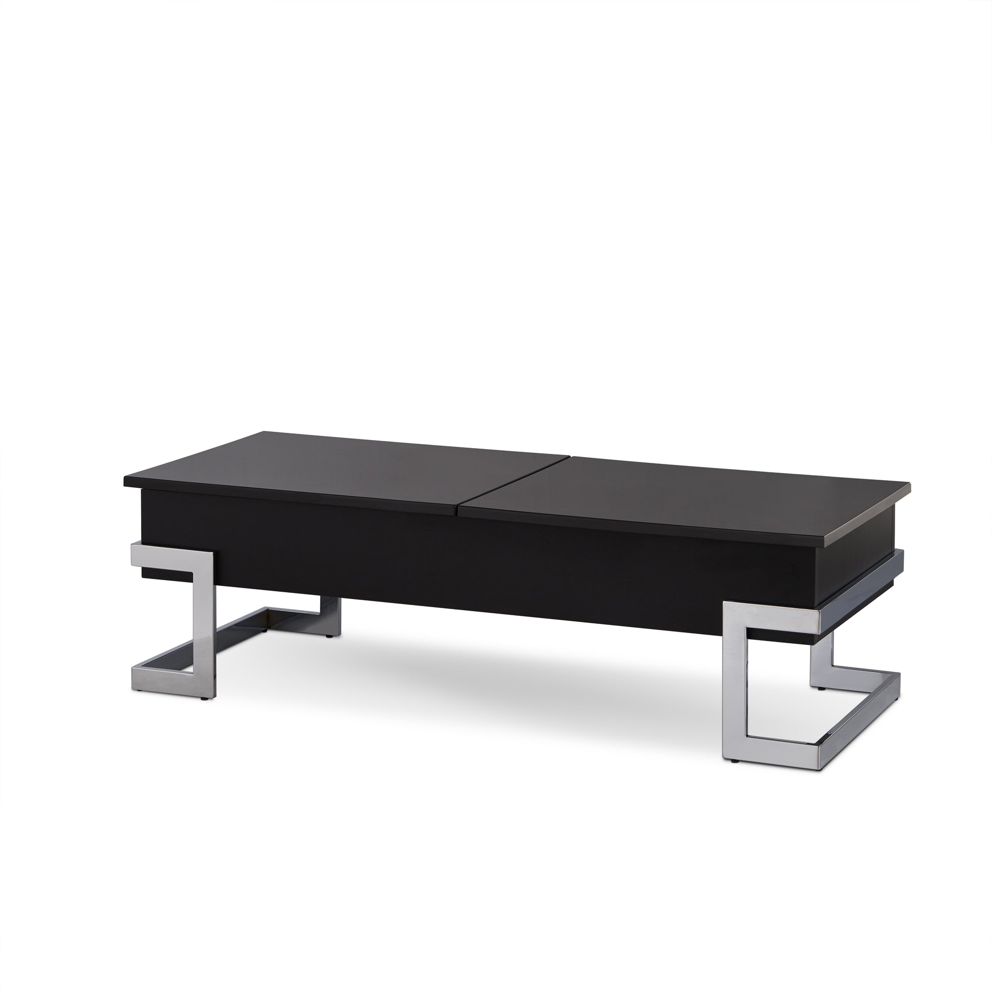 Calmam Black High Gloss & Chrome Finish Coffee Table W Lift Top Black Synthetic Wood