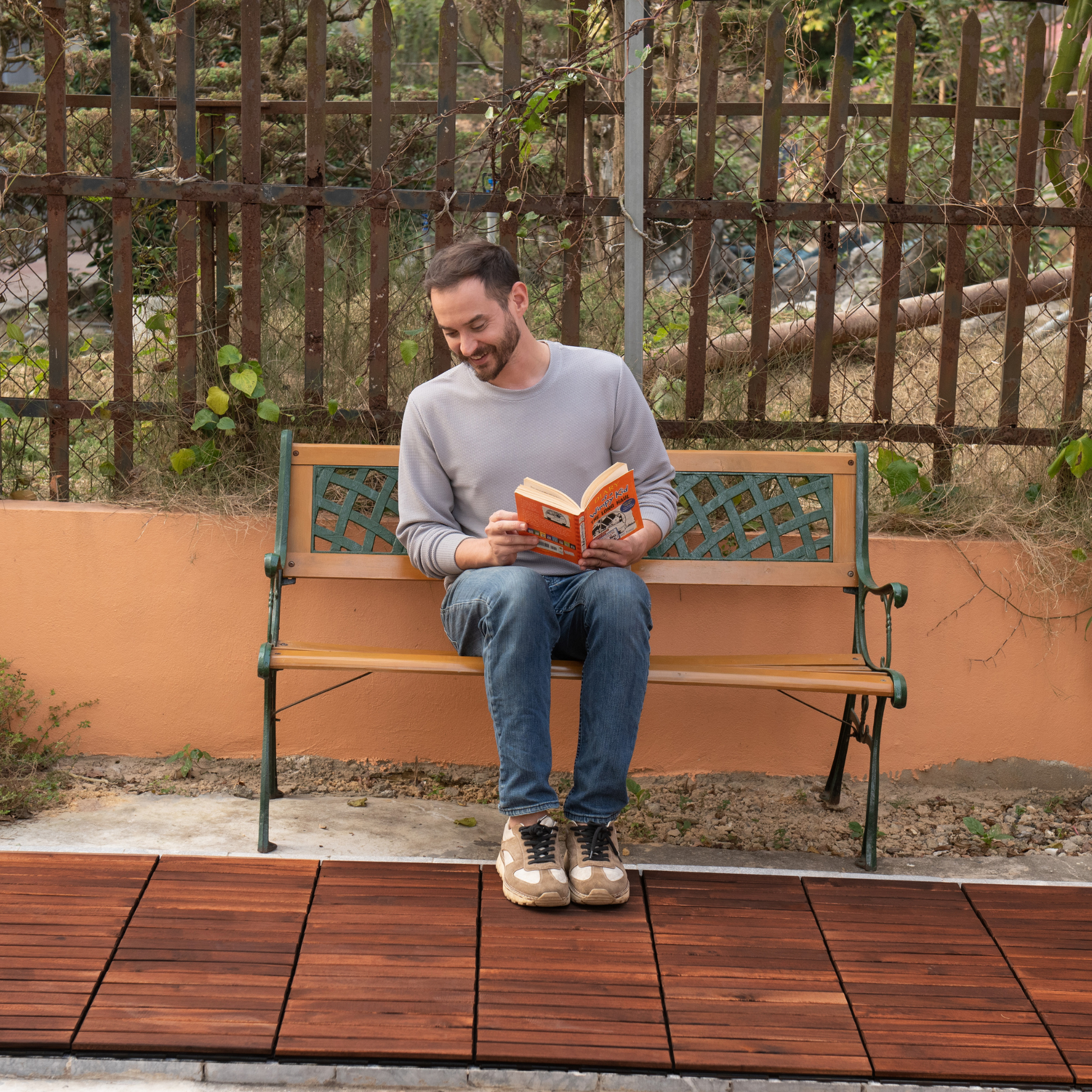 30 Pcs Interlocking Deck Tiles Striped Pattern, 12" X 12" Square Acacia Hardwood Outdoor Flooring For Patio, Bancony, Pool Side,.. Brown Garden & Outdoor American Design,American Traditional,Antique Solid Wood