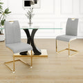 Modern Style Glass Dining Table, Elegant Transparent Design, Solid Support Base, Grey Dining Chair Set, Gold Plated Chair Legs, Suitable For Restaurant Kitchen Use Set Of 5 Grey Gold Seats 4 Mdf