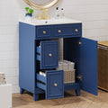 24 Inch Bathroom Vanity Cabinet With Ceramic Sink, 2 Drawers, 1 Door Blue Bathroom Solid Wood Mdf