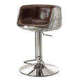 Comfy Adjustable Stool With Swivel, Vintage Brown & Silver Silver Leather