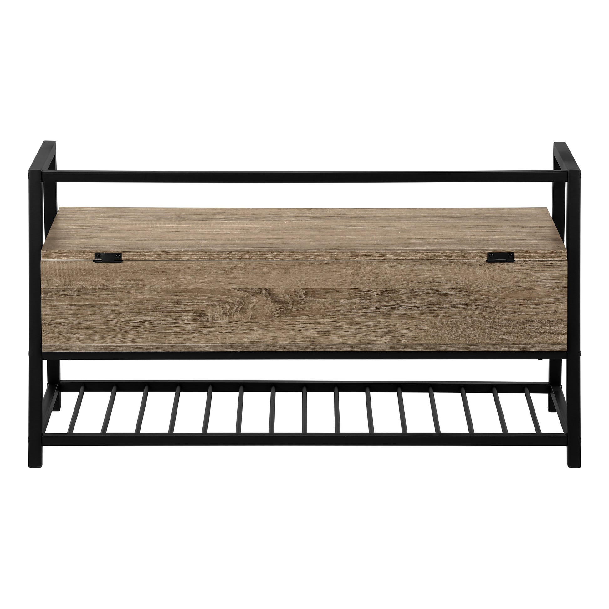 Bench, Entryway, Hallway, Storage, 42" Rectangular, Brown Laminate, Black Metal, Contemporary, Modern Taupe Mdf