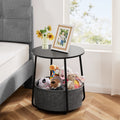 Small Round Side End Table For Living Room, Modern Nightstand Bedside Table With Fabric Basket For Bedroom Nursery, Side Table With Steel Frame Black & Grey Grey Stainless Steel
