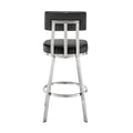 Col 26 Inch Swivel Counter Stool, Black Faux Leather, Stainless Steel Frame Black Silver Steel