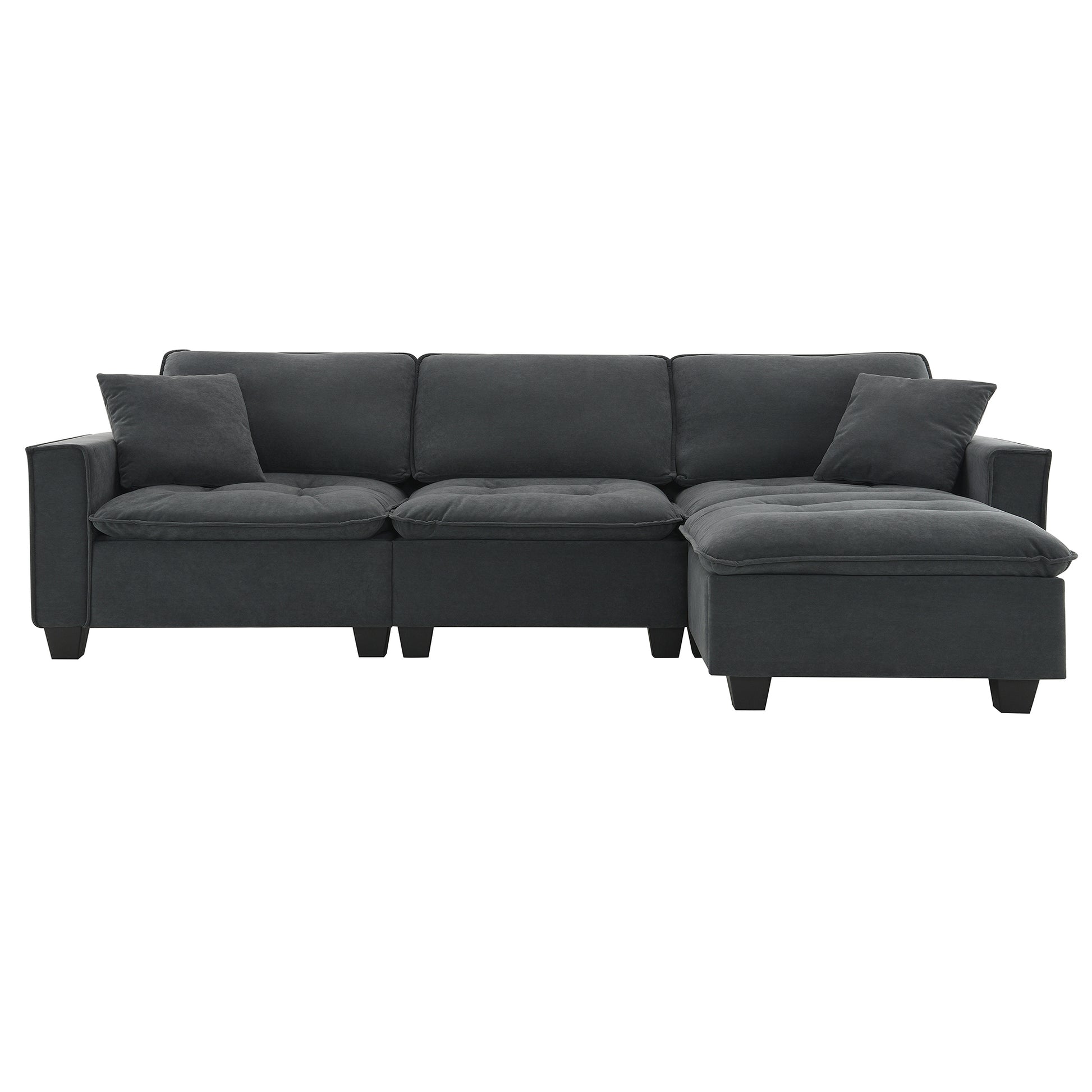 100*59" Modern Convertible Sectional Sofa,L Shaped Reversible Couch Set With Free Pillows,4 Seat Suede Velvet Sleeper Sofa With Ottoman For Living Room,Apartment,Office,3 Colors Dark Gray Suede 4 Seat