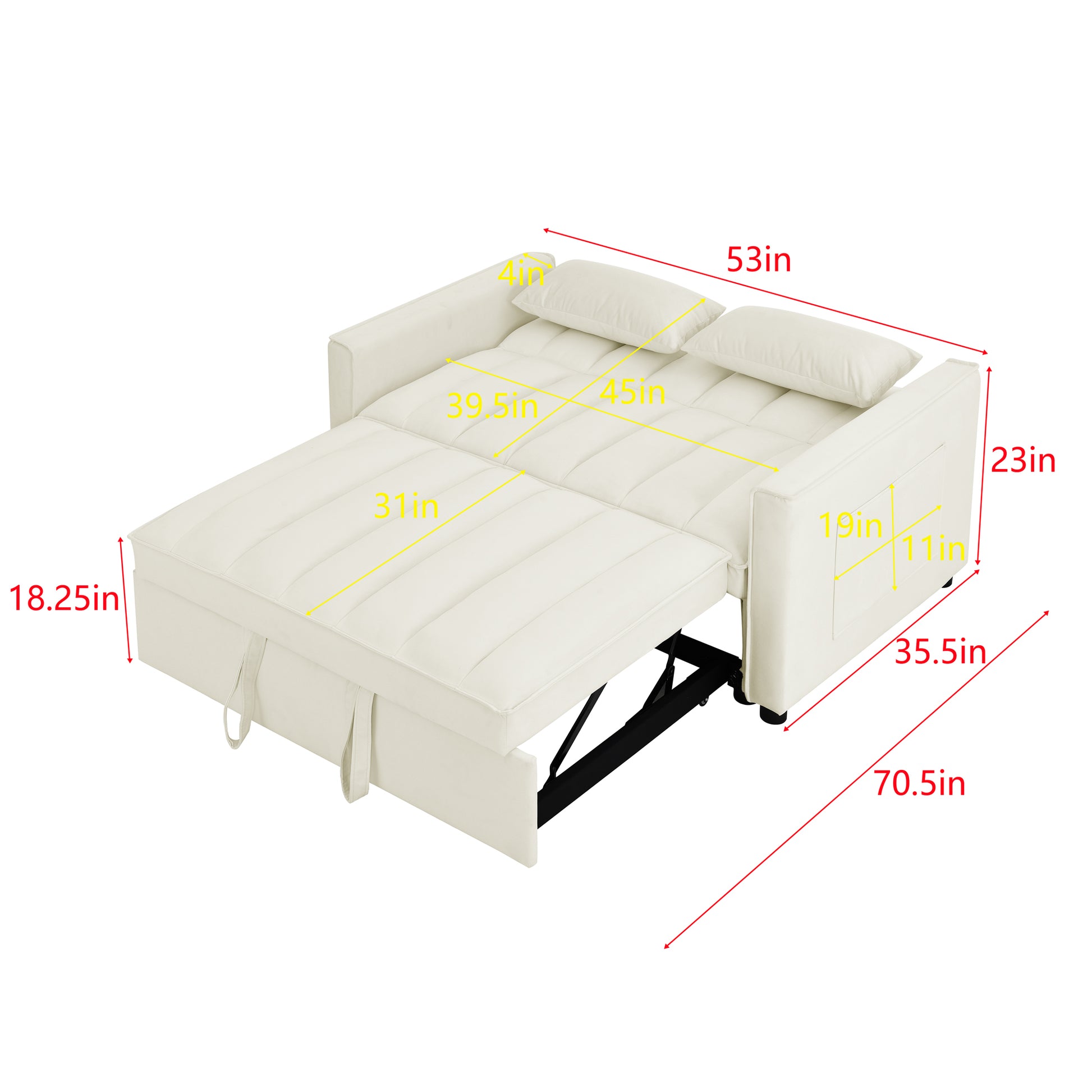 Modern Velvet Seat Sofa Couch Pull Out Bed,3 In One Convertible For Living Room Sofa Bed,Beige Beige Velvet Primary Living Space Cushion Back Medium Soft Medium Duty American Design Pillow Top Arms Foam Velvet 2 Seat