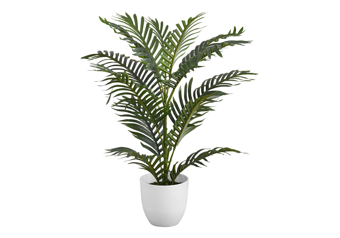 Artificial Plant, 28" Tall, Palm Tree, Indoor, Faux, Fake, Floor, Greenery, Potted, Real Touch, Decorative, Green Leaves, White Pot Green Foam Plastic