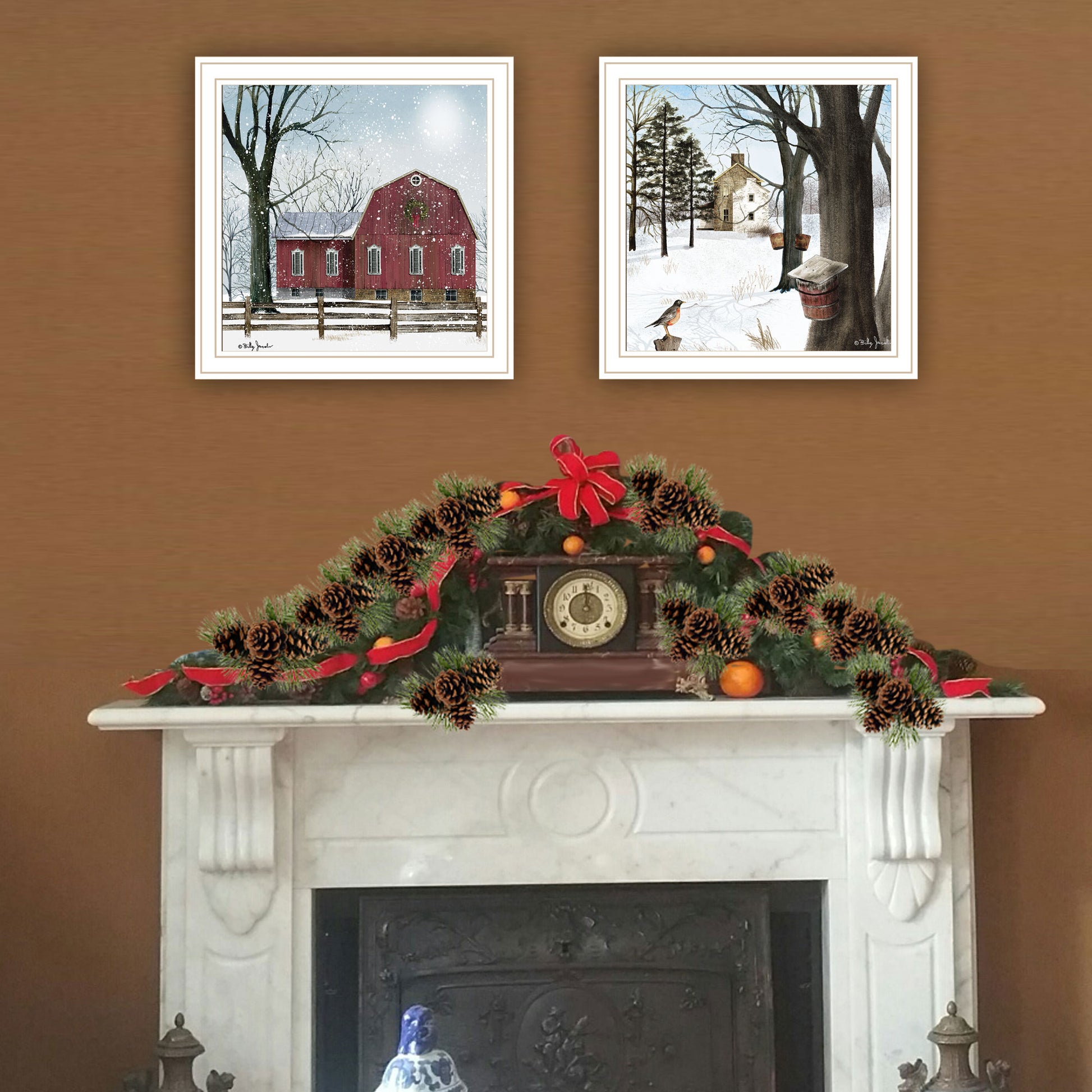 2 Piece Vignette A Little Snow, Waiting For Spring White Framed Wall Art For Living Room, Bedroom Wall Art Print For Home Decor By Billy Jacobs Multicolor Wood Paper
