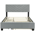 Queen Size Upholstered Platform Bed With Twill Headboard, Pullout Bed And Two Drawers, Flannel,Gray Queen Gray Mdf Lvl