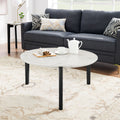 Living Room Coffee Table: Modern And Stylish 36 Inch Round Small Coffee Table, Imitation Marble Tabletop With Rubber Wood Solid Wood Legs, Wooden Coffee Table, Living Room, Office, Home Black White