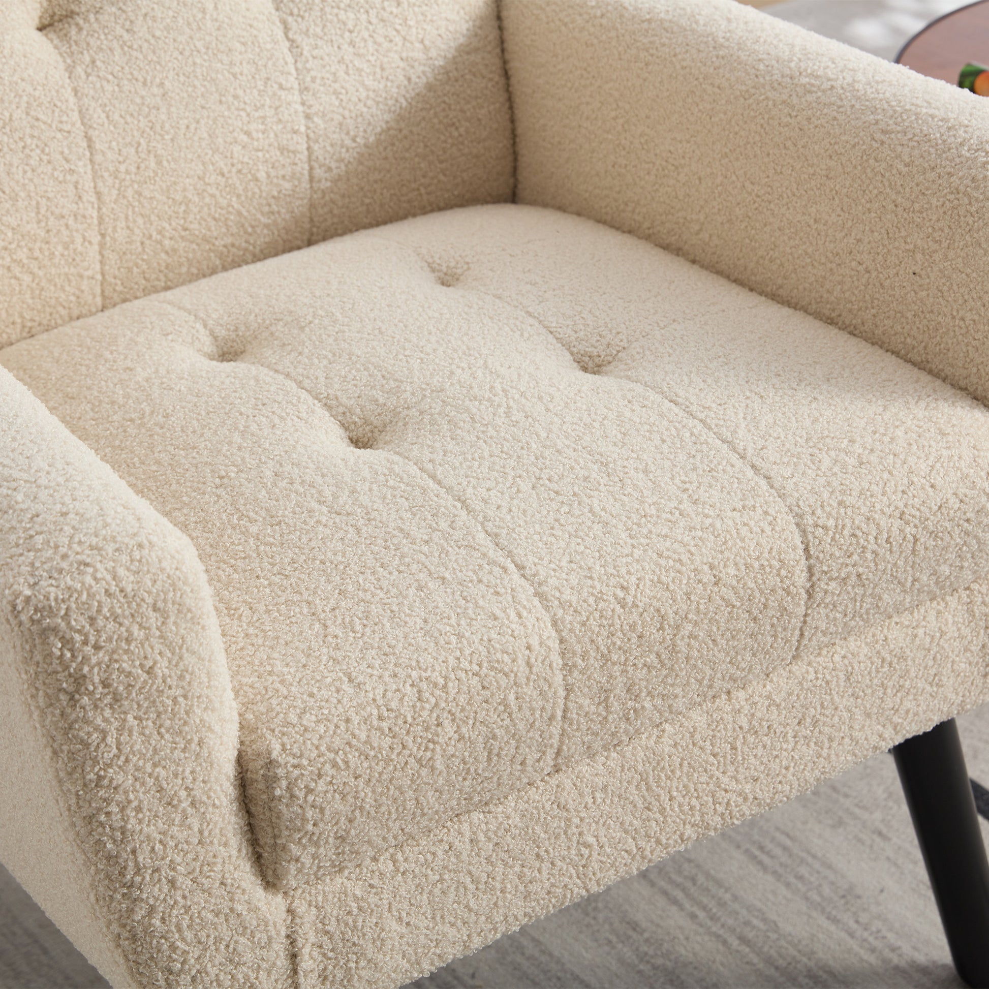 Modern Soft Teddy Material Ergonomics Accent Chair Living Room Chair Bedroom Chair Home Chair With Black Legs For Indoor Home White Teddy Fabric White Foam Upholstered