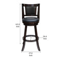 29 Inches Swivel Wooden Frame Counter Stool With Padded Back, Dark Brown Brown Solid Wood