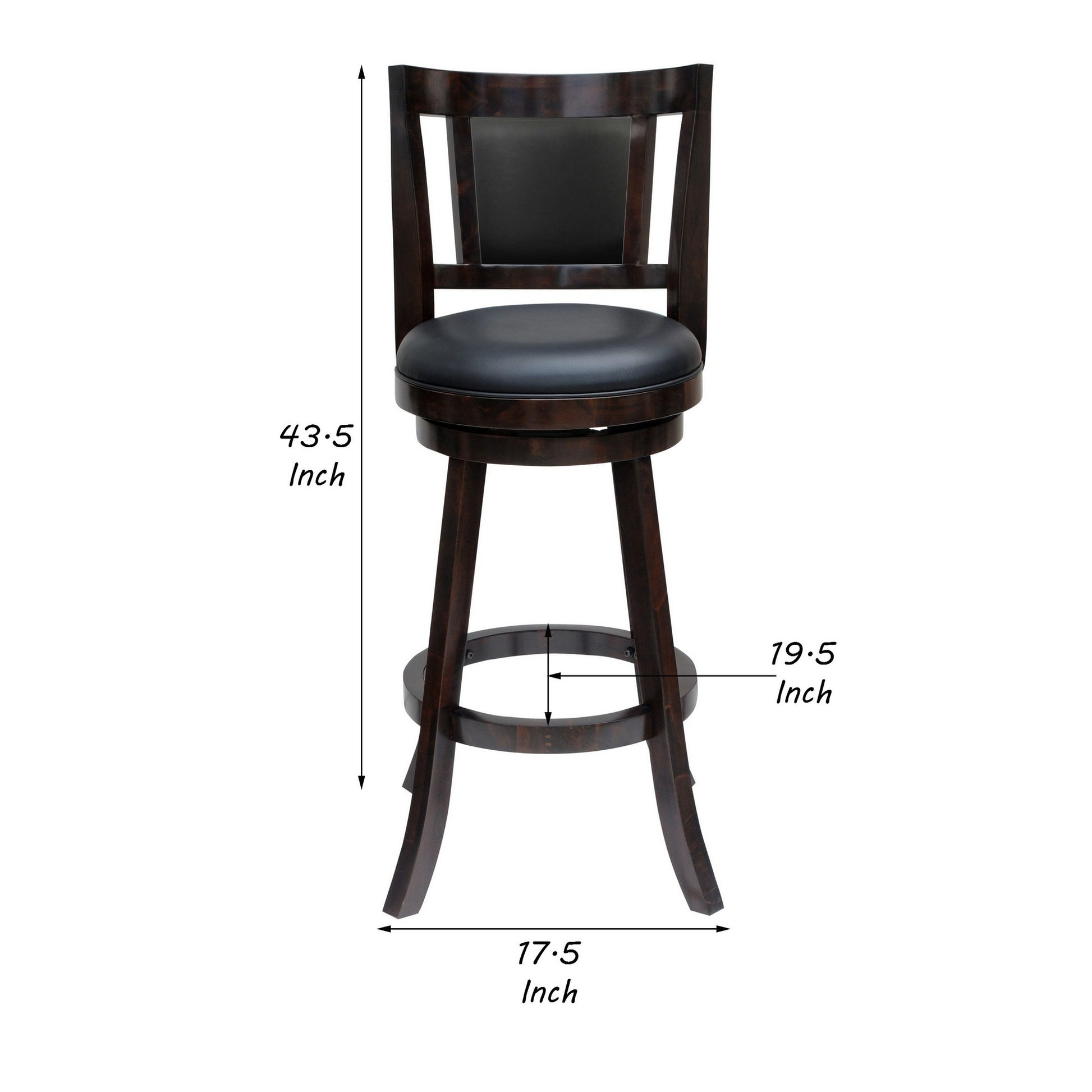 29 Inches Swivel Wooden Frame Counter Stool With Padded Back, Dark Brown Brown Solid Wood