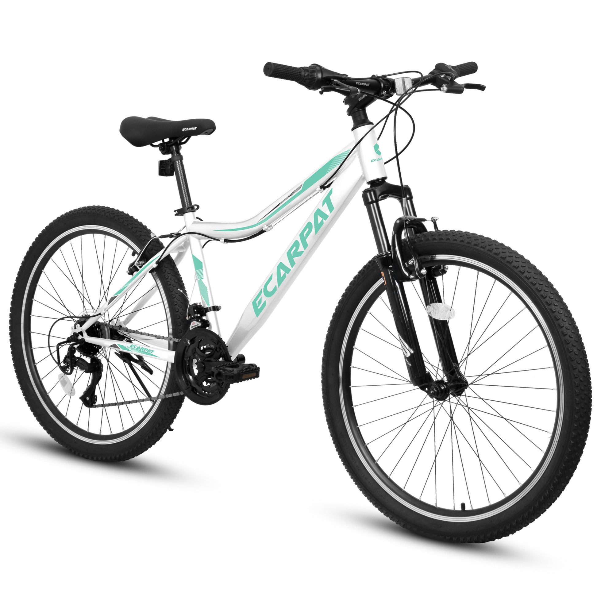 A26208 Ecarpat 26 Inch Mountain Bike, 21 Speed V Brake, Front Suspension, Carbon Steel Frame Mountain Bike For Teenagers Girls Women Bicycles Cycling White Durable Garden & Outdoor Contemporary Polyurethane Foam Steel