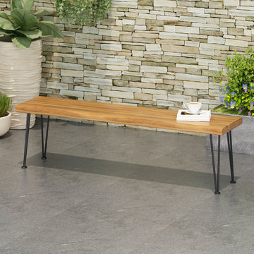 Zion Industrial Wood And Metal Rectangular Bench Teak Wood