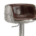 Comfy Adjustable Stool With Swivel, Vintage Brown & Silver Silver Leather