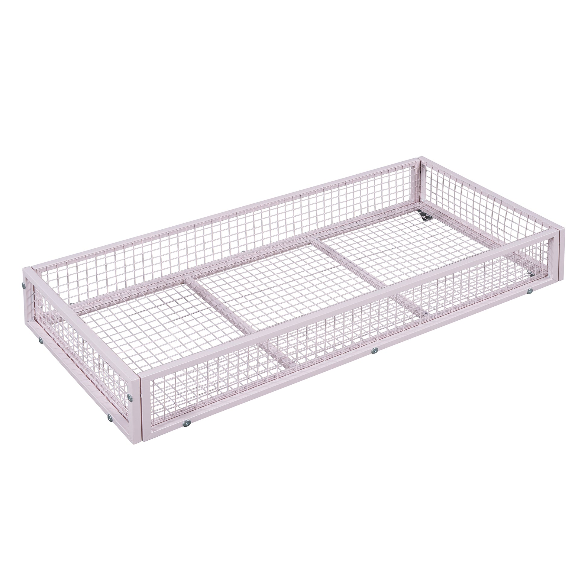 Twin Size Metal Platform Bed With Two Drawers,House Shaped Headboard Design, Pink Twin Pink Metal