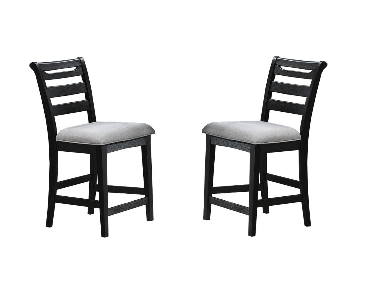 Modern 2Pc Counter Height Dining Chairs Black Color Ladder Back Frame Upholstered Cushion Seat Solid Wood Kitchen Dining Room Black Dining Room Foam Classic,Contemporary,Modern Dining Chairs Rubberwood Ladder Back Set Of 2 Fabric,Rubber Wood