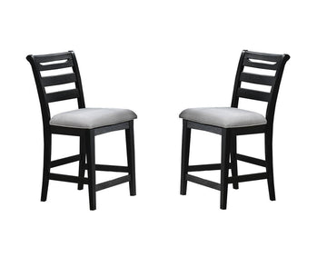 Modern 2Pc Counter Height Dining Chairs Black Color Ladder Back Frame Upholstered Cushion Seat Solid Wood Kitchen Dining Room Black Dining Room Foam Classic,Contemporary,Modern Dining Chairs Rubberwood Ladder Back Set Of 2 Fabric,Rubber Wood
